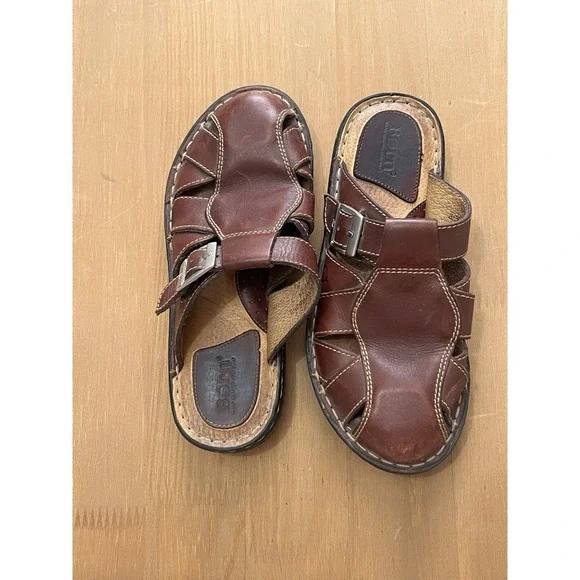 Born Leather Fisherman Sandals Brown Comfort Slip On Buckle Womens 6.5 Shoe - Picture 6 of 6